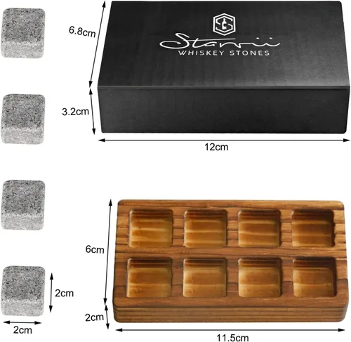 Miniatura 2 de Juego de 8 piedras de whisky con caja de regalo de madera para los amantes del whisky, gran regalo de whisky para hombres, papá, marido, amigo