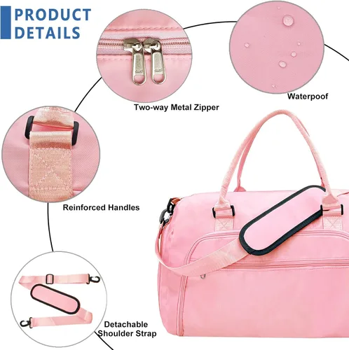 Miniatura 3 de woogwin Pequeña bolsa de gimnasio para hombres y mujeres con zapatos y compartimento húmedo, bolsa de lona impermeable para viajes, deportes