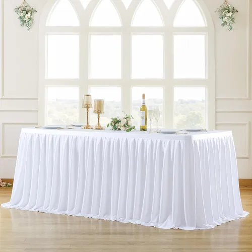 PARTISKY Mantel de poliéster blanco para mesas rectangulares 6f, mantel plisado resistente a las arrugas para fiesta de cumpleaños, banquete, boda,