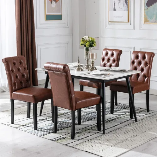 Miniatura 21 de Juego de 2 sillas de comedor tapizadas de piel sintética, sillas Parsons con respaldo alto, sillas laterales sin brazos para cocina y comedor