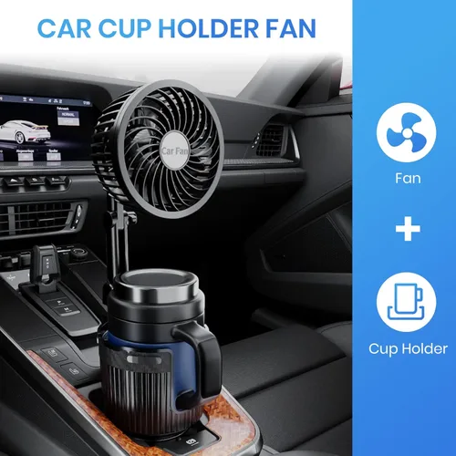 Miniatura 2 de Expansor de portavasos USB 2 en 1, ventilador de refrigeración portátil de 6 pulgadas, giratorio de 360 grados, 2 velocidades, alimentado por USB