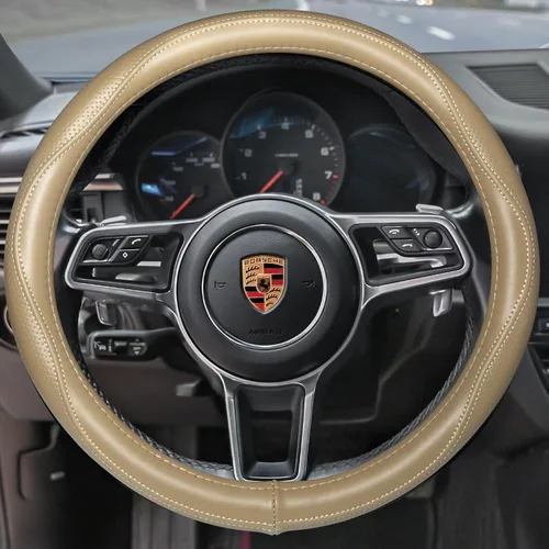 Miniatura 2 de HAOKAY Funda de volante de cuero genuino beige de alta calidad para hombres y mujeres, funda de volante de lujo para automóviles, SUV y camiones