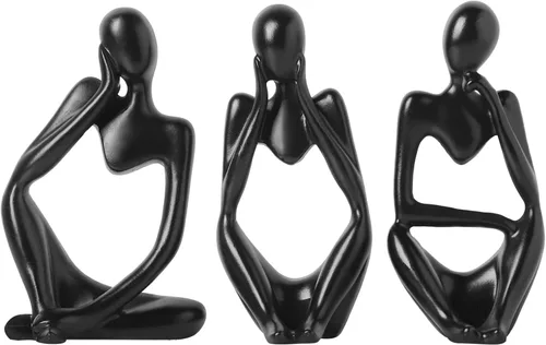 BrownLove 3 piezas de decoración Estatua Pensador Negro Escultura de Arte Abstracto, figurillas coleccionables de resina para el hogar, sala de