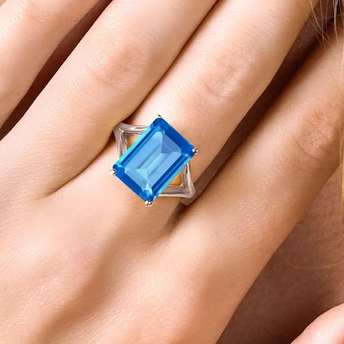 Miniatura 46 de Gem Stone King Anillo de compromiso solitario con piedra preciosa de corte esmeralda de 0.551 x 0.394 in para mujer, plata de ley 925, anillo