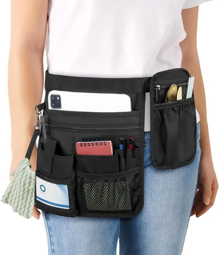 Rexmica Delantal de Camarera y Servidor con Bolsillo Extra Removible, Bolso de Cintura Ajustable para Servidor, Delantal de Cintura para Camarera,