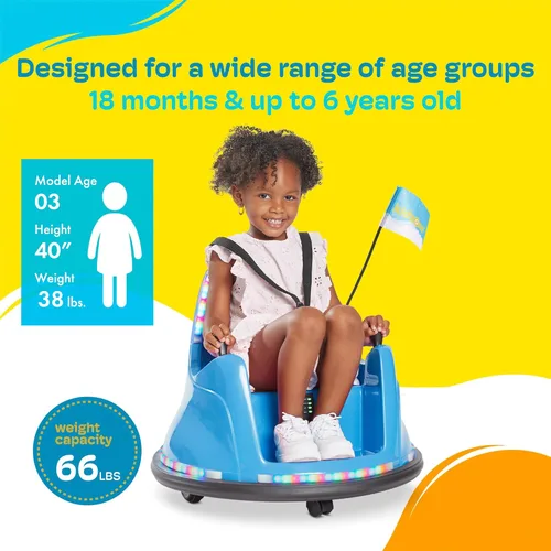 Miniatura 5 de Kidzone Coche chocón inteligente para niños pequeños y niños de 1,5 a 6 años, juguete eléctrico de 12V con 2 velocidades, juguete de choque