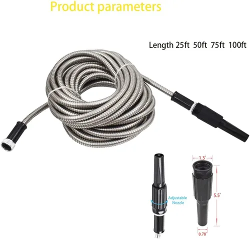 Miniatura 2 de WFLNHB Manguera de jardín flexible y ligera de acero inoxidable 304, mangueras de agua de metal ligero con boquilla para portátil (25)