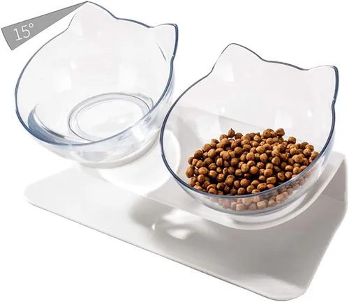 Miniatura 8 de Luck Dawn Cuencos elevados dobles para gatos con soporte elevado, 15 cuencos inclinados para gatos, soporte protector de cuello, comedero elevado