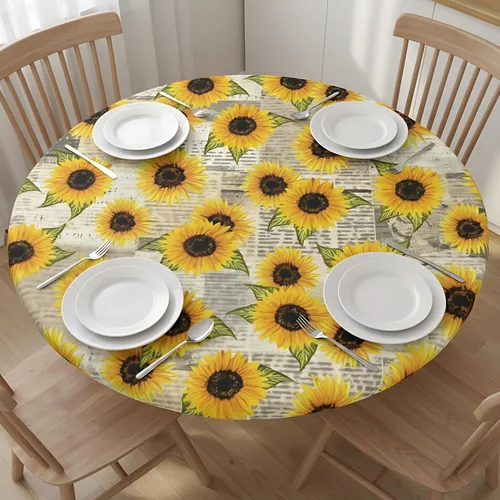 Miniatura 15 de WOAIDY Mantel ajustable redondo elástico, diseño de pájaro, tela de poliéster elástica para cocina, decoración de fiesta de comedor, funda de mesa 4
