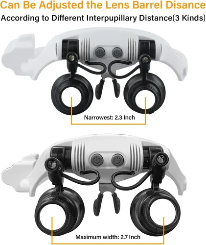 Miniatura 5 de Gafas de aumento para cabeza manos libres, lupa con luz, 1X, 2X, 3X, 5X, 6X, 8X, ideal para joyería, extensiones de pestañas, soldadura, Lupa