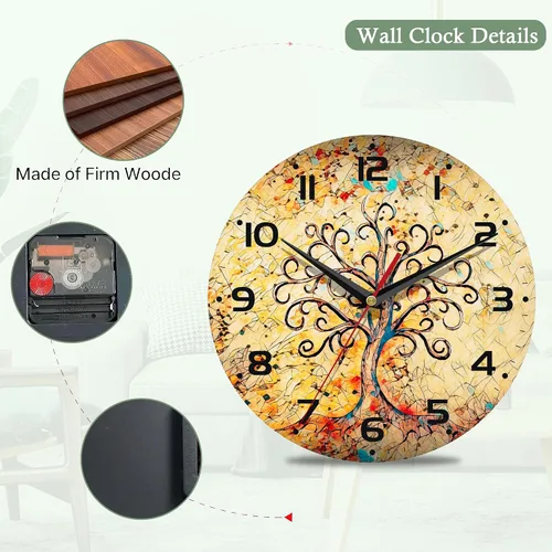 Miniatura 3 de Reloj de pared vintage, funciona con pilas, reloj de árbol para sala de estar, dormitorio, baño, cocina, 10 pulgadas Árbol de la vida vintage