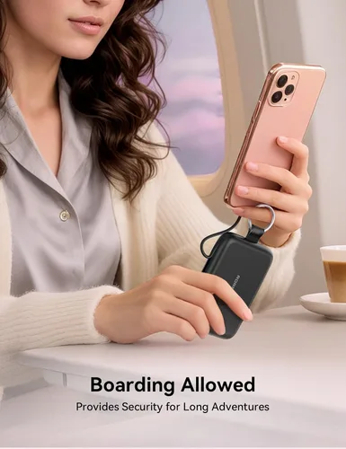 Miniatura 7 de RORRY CharmGo - Cargador portátil, 10000 mAh PD 30 W, cargador portátil de carga rápida con cables integrados, llavero de viaje para iPhone Negro