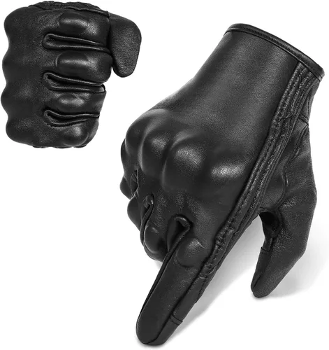 Guantes de motocicleta de piel de cabra de dedo completo con pantalla táctil, para hombre y mujer, sin perforaciones, tallas S, M, L, XL y XXL (sin