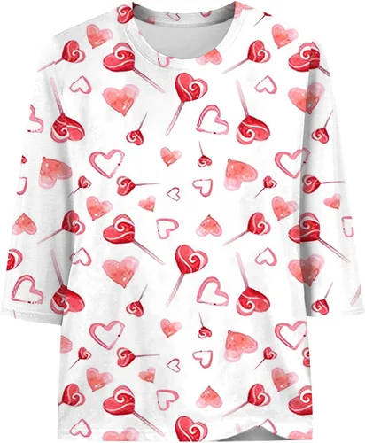 Miniatura 3 de ZEFOTIM Camisa de San Valentín para mujer, manga 34, con estampado de corazones de amor, casual, a la moda
