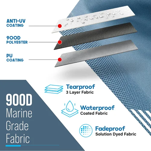 Miniatura 5 de NEH - Bimini Tops de 3 lazos para barcos, postes de apoyo, lona marina 900D a prueba de decoloración, funda de almacenamiento universal para pontón
