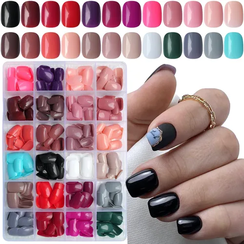 Miniatura 9 de LoveOurHome Uñas postizas a presión para mujer, uñas postizas con pestañas de pegamento, 576 unidades, uñas postizas a presión, uñas cortas