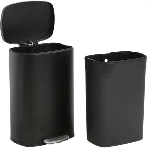 TTY Store Bote de basura de acero inoxidable de 13 galones con tapa, negro, capacidad de 13.0 galones, antihuellas, diseño silencioso, fácil de usar