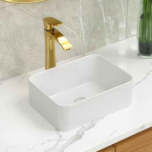 Miniatura 26 de Lordear Lavabo Rectangular de Baño Tipo Vasija 24X14 Pulgadas Lavabos de Baño Blancos de 24 Pulgadas con Borde Negro Lavabo de Cerámica Sobre