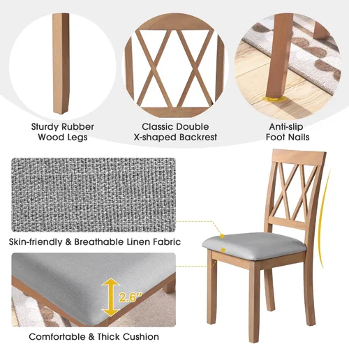 Miniatura 3 de Merax Farmhouse - Juego de comedor multifuncional de madera de 3 piezas, mesa extensible de 45.6 pulgadas con hoja caída, 2 sillas tapizadas