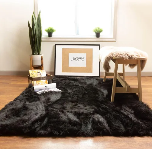 Miniatura 11 de Super Area Rugs - Alfombra de piel de oveja suave y esponjosa Gris oscuro