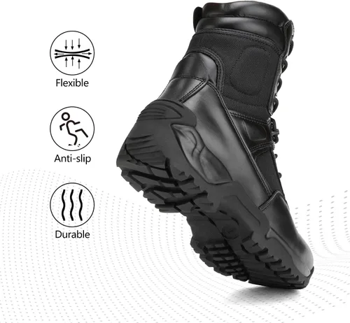 Miniatura 6 de NORTIV 8 Botas de trabajo tácticas militares para hombre, senderismo, con cremallera lateral, de cuero, para exteriores, motocicleta, combate