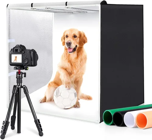 Miniatura 12 de Caja de luz de estudio fotográfico mini de Puluz, kit de tienda de fotos portátil, carpa plegable para fotografía con CRI >95, 104 luces LED y 6