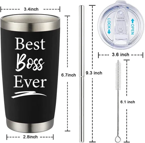 Miniatura 6 de Regalos para jefes para hombres y mujeres, vaso de vino negro de 20 onzas con tapa y pajilla, perfecto para regalos del día del jefe, Navidad