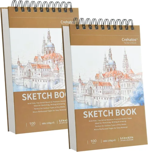 Crehatos Cuaderno de bocetos pequeño de 5.5 x 8.5 pulgadas, bloc de bocetos encuadernado en espiral superior, 100 hojas cada uno de papel de dibujo