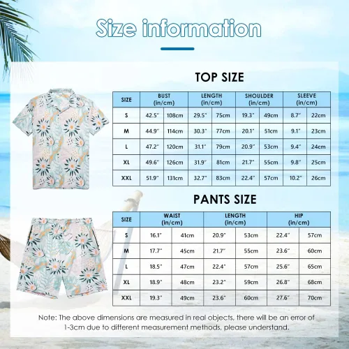 Miniatura 5 de DUOFIER Conjunto de camisa hawaiana para hombre, 2 piezas, estampado floral, conjunto de ropa de vacaciones para la playa