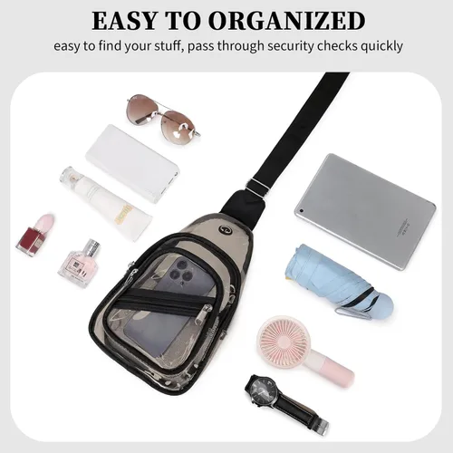 Miniatura 6 de Bolsa transparente para eventos en estadios, mochila transparente para mujer, impermeable, de PVC, cangurera cruzada para conciertos Semi negro