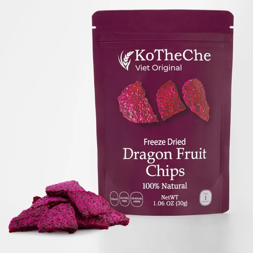 KOTHECHE Frutas de dragón liofilizadas (paquete de 4). Sin azúcar añadido, aperitivo saludable, chips de frutas dulces pero bajas en calorías, sin