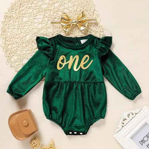 Miniatura 56 de GRNSHTS Ropa de primer cumpleaños para niña de terciopelo de un año de edad, mameluco de manga larga + diadema, 2 piezas de trajes de pastel