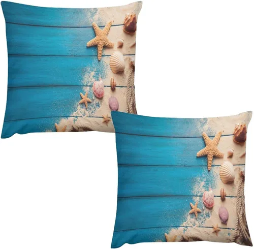 Miniatura 13 de Juego de 2 fundas de almohada con diseño escénico del océano tropical, fundas de almohada para sofá, fundas de almohada de poliéster para sofá