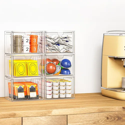 Miniatura 4 de caktraie Paquete de 6 pequeños cajones apilables para baño, organizador de maquillaje acrílico para baño, contenedores de almacenamiento de plástico