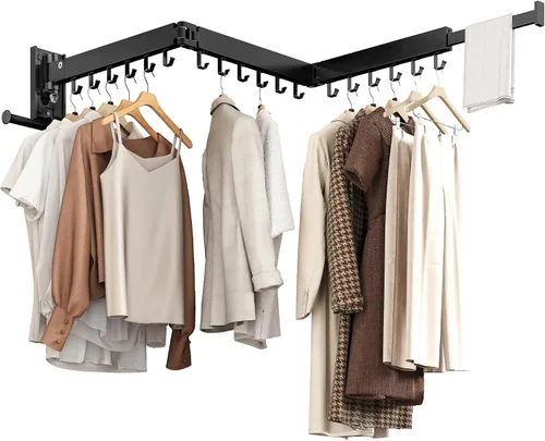 Miniatura 14 de Estante de secado de ropa montado en la pared, estante de secado de ropa plegable, estante de secado plegable retráctil para colgar ropa