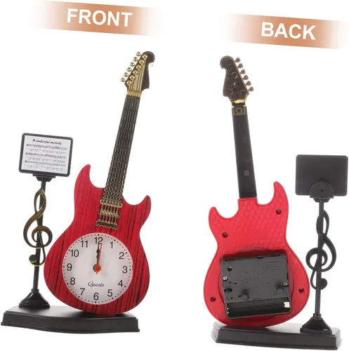 Miniatura 5 de KOMBIUDA Reloj de escritorio de instrumentos musicales, reloj de noche analógico único para decoración del hogar y la oficina, elegante adorno