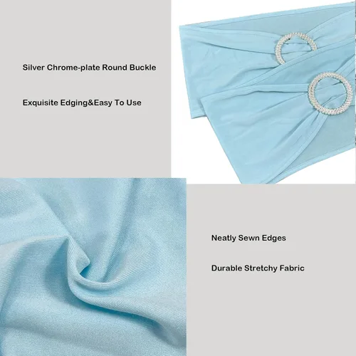 Miniatura 3 de Cintas elásticas de elastano para sillas 50 unidades, lazos elásticos para sillas con hebilla deslizante para decoración de bodas, fiestas, Azul bebé