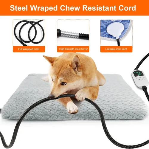 Miniatura 2 de Almohadilla térmica para mascotas para gatos y perros, cama térmica para perros con cable de acero resistente a las masticaciones, temporizador