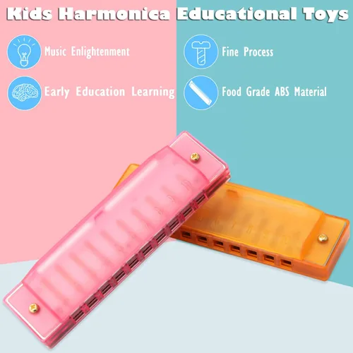 Miniatura 3 de Armónica para niños, armónica translúcida de 10 agujeros con estuche, paquete de 5 juguetes musicales educativos para principiantes, recuerdos