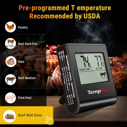 Miniatura 2 de ThermoPro TP16 Termómetro Digital LCD Grande para Carne para Cocinar, Ahumar, Asar a la Parrilla, Indicador de Temperatura de Alimentos BBQ