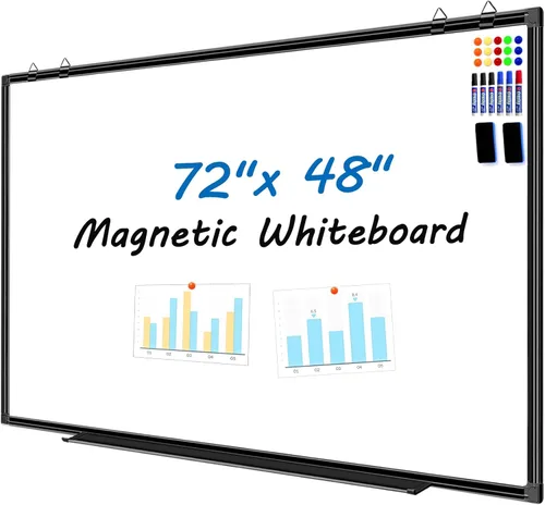 Miniatura 10 de H-Qprobd Pizarra blanca grande de borrado en seco para pared, 72 x 40 pulgadas, pizarra blanca magnética con bandeja larga para bolígrafos, pizarras