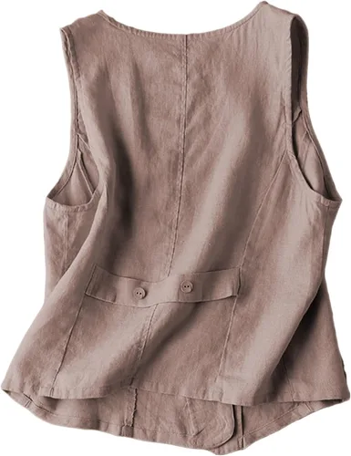 Miniatura 2 de UATKIMI Chaleco de lino de algodón para mujer, casual, holgado, cuello en V, sin mangas, chaqueta