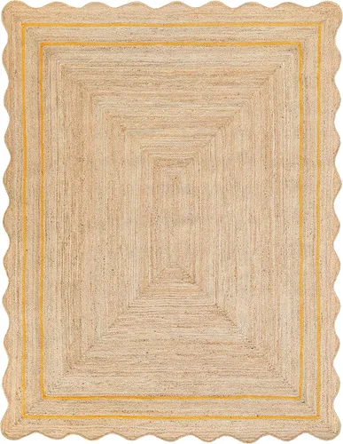 Miniatura 15 de Alfombra de Yute Natural Ondulada Festoneada - Corredor de Entrada Boho, Festón de Granja, Azul Cielo (2'x3')