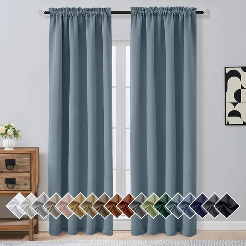 Miniatura 72 de OVZME Cortinas opacas turquesa para tratamiento de ventanas pequeñas, cortinas cortas con bloqueo de luz para ventana de cocina sobre el fregadero