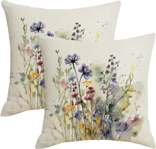 Miniatura 9 de AWJTNCQ Juego de 2 fundas de almohada florales de primavera de 18 x 18 pulgadas, fundas de almohada cuadradas decorativas de lino floral de verano
