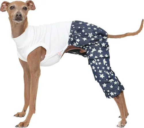 Miniatura 35 de D Doggy Star - Suéter de galgo italiano de cuello de tortuga, conjunto de mono de vellón cálido, ropa de Whippet para perro (XL, azul marino Pkt)