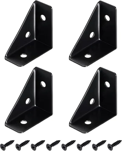 Miniatura 8 de uxcell 4 soportes de esquina angulares de 1.496 in x 1.496 in, soportes de acero laminado en frío con tornillos para borde de escritorio y cama Beige