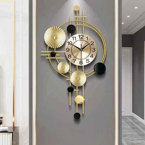 Reloj de pared grande para sala de estar, silencioso, sin tictac, funciona con pilas, reloj de pared redondo y moderno de gran tamaño para dorado
