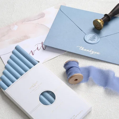 Miniatura 6 de UNIQOOO Barras de Cera de Sellado Azul Polvoriento Claro para Pistola de Pegamento para Sello de Cera - Perfecto para Invitaciones de Boda, Sobres
