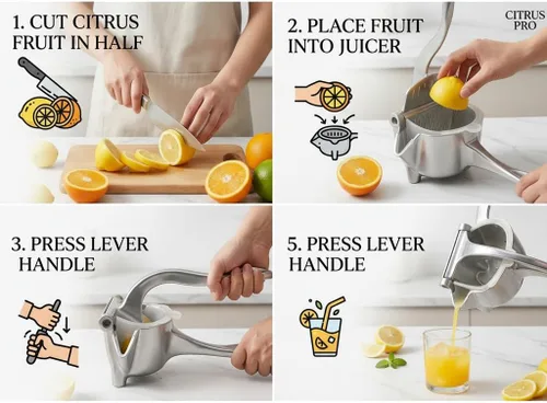Miniatura 5 de Exprimidor manual - Exprimidor manual de frutas para naranja, limón, lima y cítricos - Exprimidor de jugo de metal resistente con base antideslizante